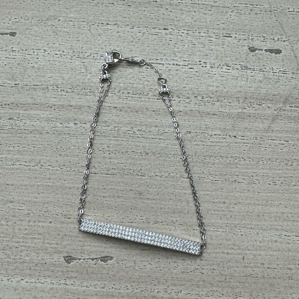 Sterling silver ID bracelet with cubic zircona detail